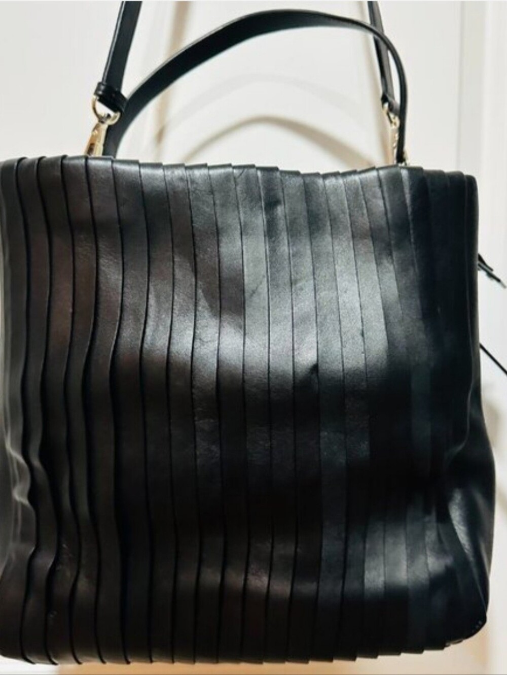 DKNY Black Leather Pleated Panel Tote Handbag
Large